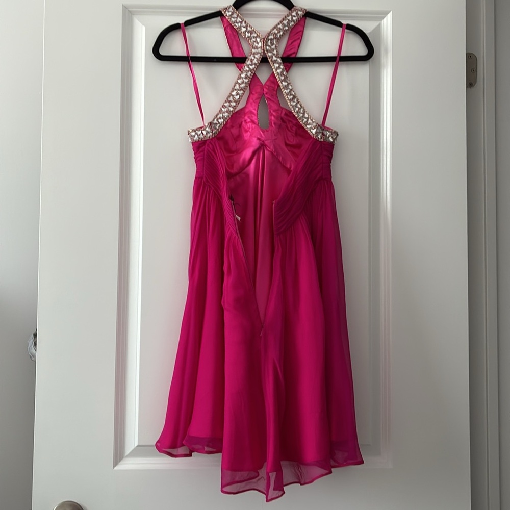 Jovani Size 0 Rhinestone Beaded Hot Pink Short Racerback Style Dress - Picture 8 of 9